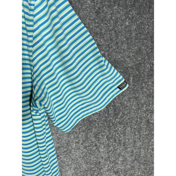 Straight Down Biltmore Polo Shirt Men Large Striped Blue Green Embroidered Patch - Picture 7 of 11